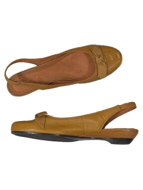 Y2K LIZ CLAIBORNE Knotted Bow Detail Leather Slingback Low Heel Flats